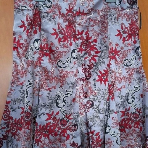 John Paul Richard satin skirt grey with red and pink flowers like new