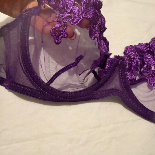 Lingerie Center satin brass bras used, white and purple set