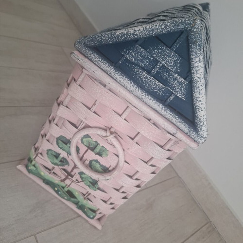 Wicker box house pink like new for baptism or storage