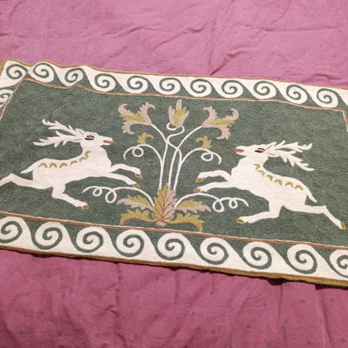 Hand-Embroidered Rug Like New