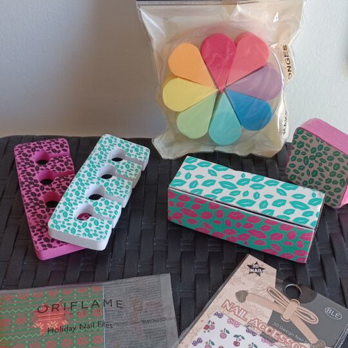 Beauty set with Oriflame nail care items and makeup sponges new