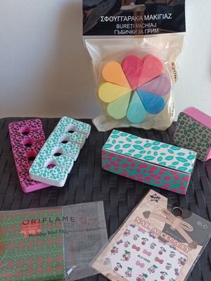 Beauty set with Oriflame nail care items and makeup sponges new