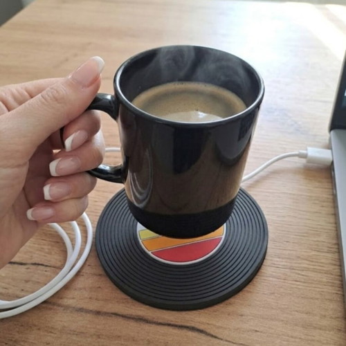 Mustard Hot Tracks USB Mug Warmer like new, retro vinyl design