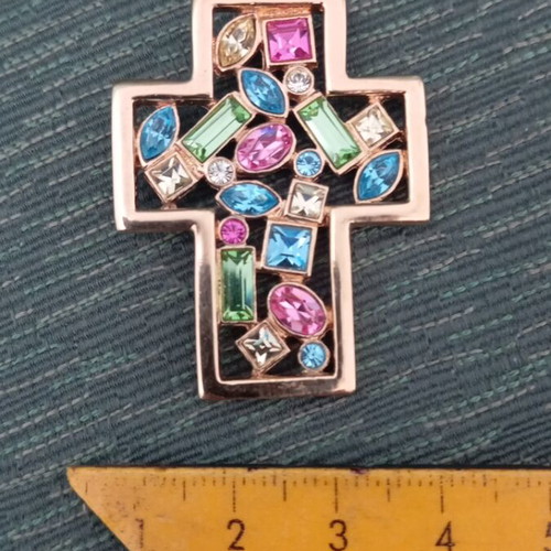 Kenneth Jay Lane vintage multi color mosaic cross pendant