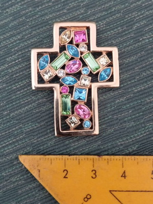 Kenneth Jay Lane vintage multi color mosaic cross pendant