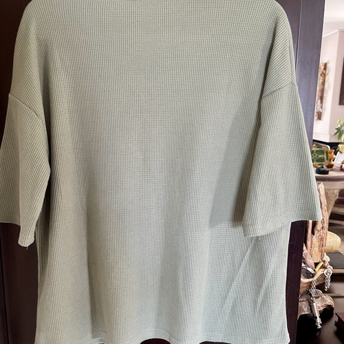 Oversized khaki waffle knit T-shirt, M/L