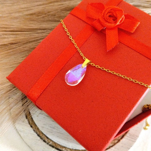 Handmade necklace with stainless steel chain and iridescent Austrian crystal