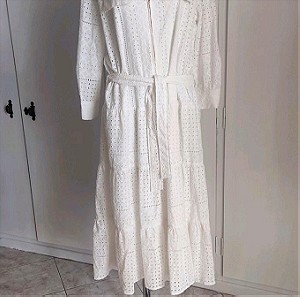 Μιντι βαμβακερό φόρεμα κιπουρ με κεντήματα XL