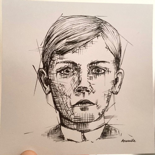 Portrait sketch new, hand-drawn with pen on watercolor paper