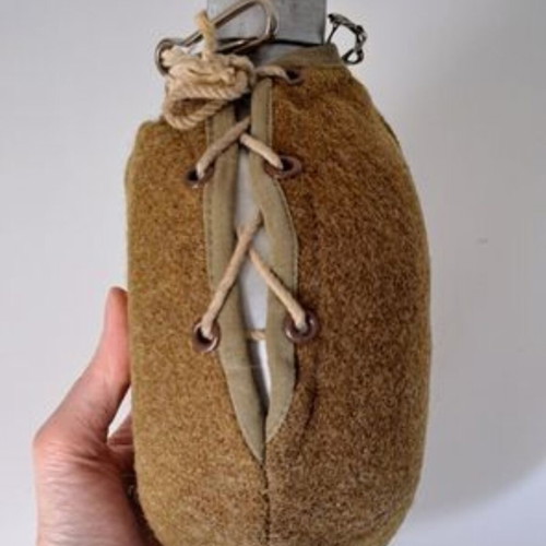 B-N aluminum canteen with khaki wool cover, collectible