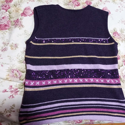 Wool vest purple used with embroidered sequins and striped pattern