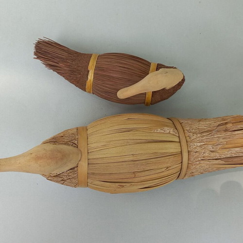Set of handmade decorative wicker ducks used