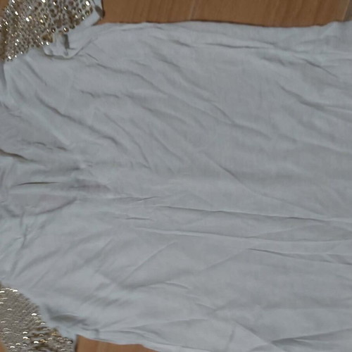 Roberto Cavalli vintage white T-shirt with sequined sleeves and glam neckline, like new