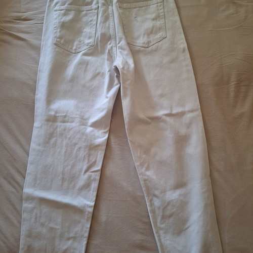 Mom high-waist white jeans with rips like new, Stradivarius, size M