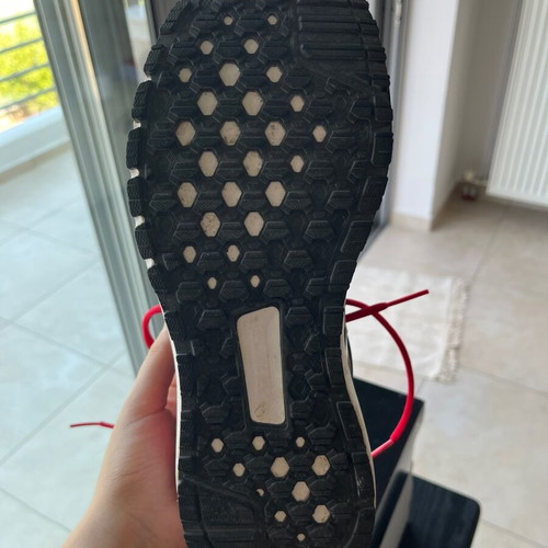 Adidas grey athletic shoes with red details, size 43 1/3