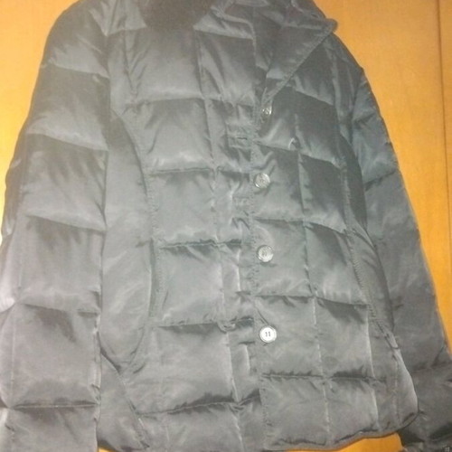 Stefanel satin jacket like new, black with fur collar