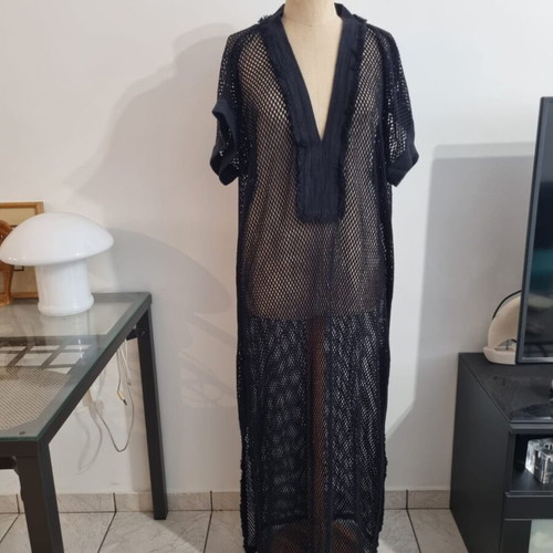 Cotton fishnet kaftan "Petra" black, Ancient Kallos