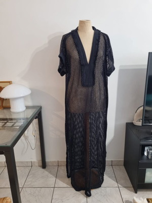 Cotton fishnet kaftan "Petra" black, Ancient Kallos