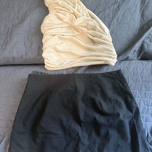 Shein skirt and blouse set, black and beige