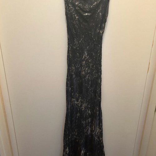 Hunza maxi dress like new, gray, silk with embroidery