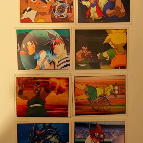 BeyBlade vintage cards and stickers used, pack of 6 cards & 8 stickers