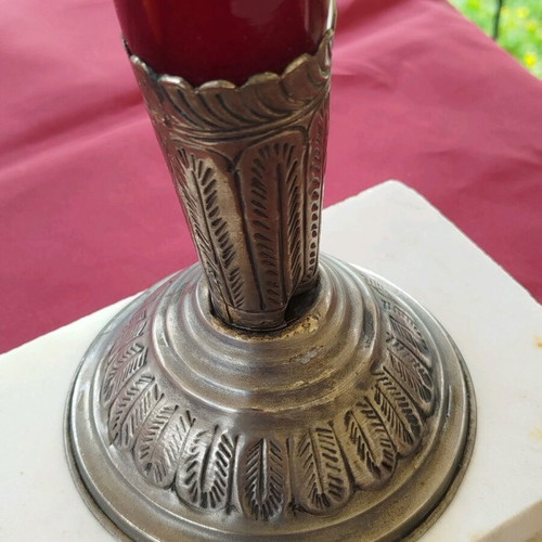 Handmade Blown Glass Vase from India with Alpaca Bordeaux Color