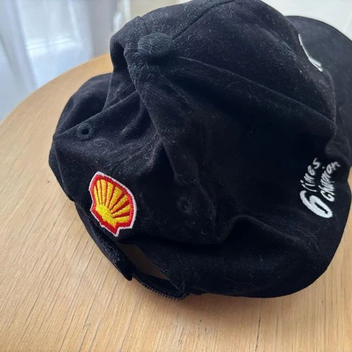 Shell Jockey Hat used, cotton, black and white, sizes M L