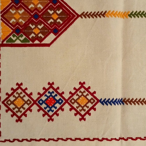 Handmade embroidered table runner with traditional Cretan design like new