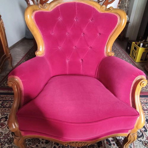 Vintage living room set with velvet sofa, armchairs and chairs like new