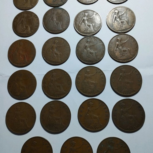 One Penny Coins Used, Lot of 23, King George V 1912-1936