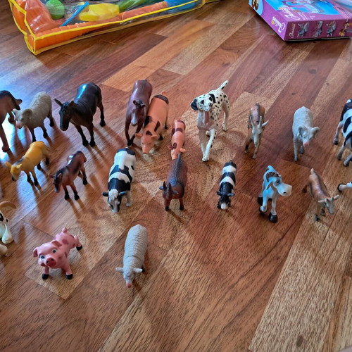 Plastic farm and wild animal figures used