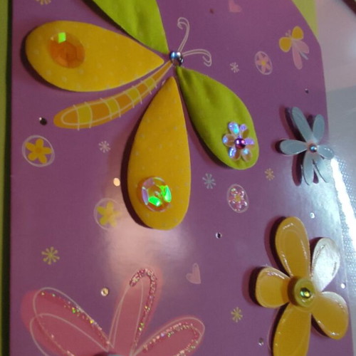 Greeting card 3D with fabric butterfly and flowers, new
