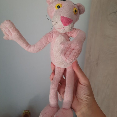 Pink Panther plush toy with flexible limbs, retro