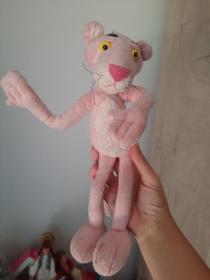 Pink Panther plush toy with flexible limbs, retro