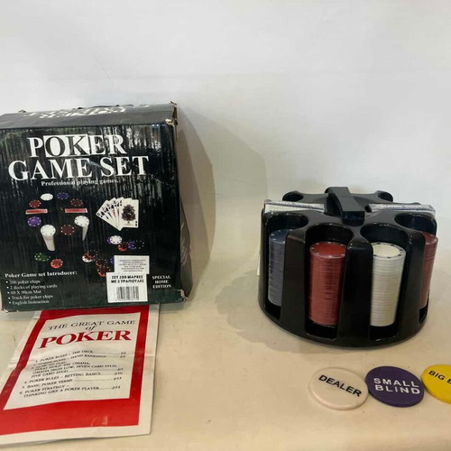 Poker Game Set with 200 Chips, 2 Decks and Rotating Base, New