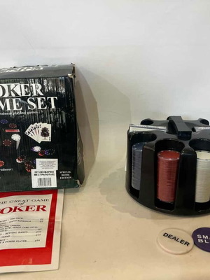 Poker Game Set with 200 Chips, 2 Decks and Rotating Base, New