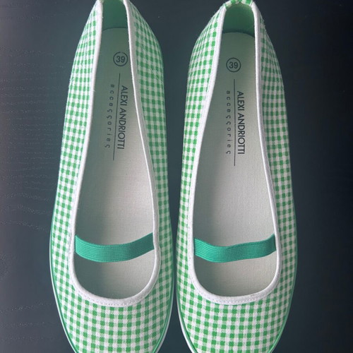 Alexi Andriotti ballet flats new, green-white checked, size 39