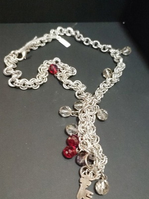 Handmade chain necklace new with red and transparent elements