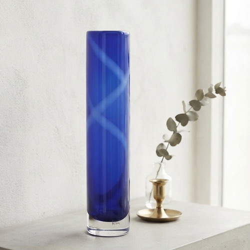 Kosta Boda Kjell Engman Cylindrical Vase cobalt blue art glass like new