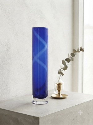 Kosta Boda Kjell Engman Cylindrical Vase cobalt blue art glass like new