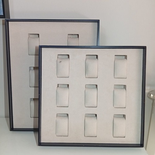Luxury watch organizers set of 2, navy blue wood and beige suede