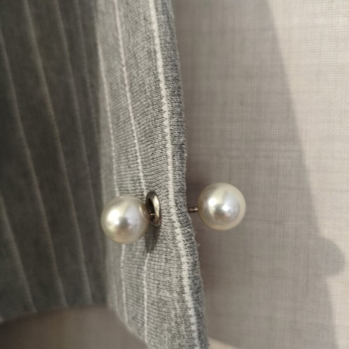 Stradivarius gray striped blouse with pearl details used, size M