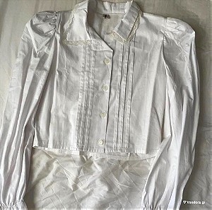 Καινούριο λευκό πουκάμισο με λεπτομερεια δαντέλα και φουσκωτά μανίκια αξίας 80€