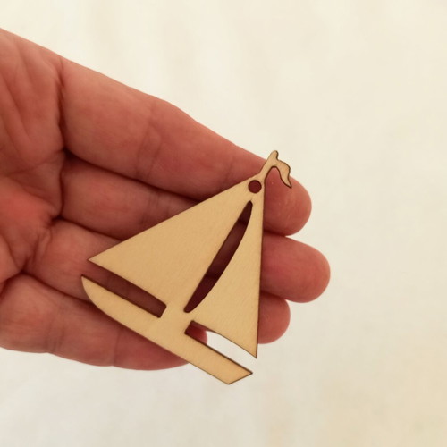 Wooden sailboat charms set of 10 for crafts and good luck