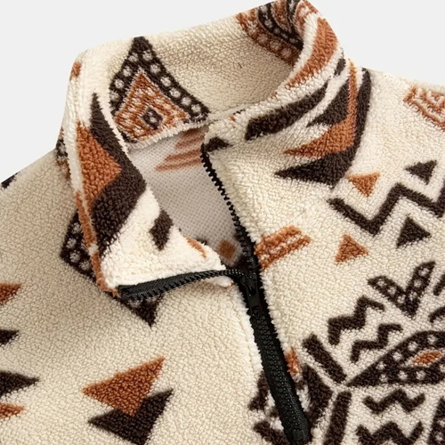 Fleece sweatshirt with half zipper ethnic style new, size L
