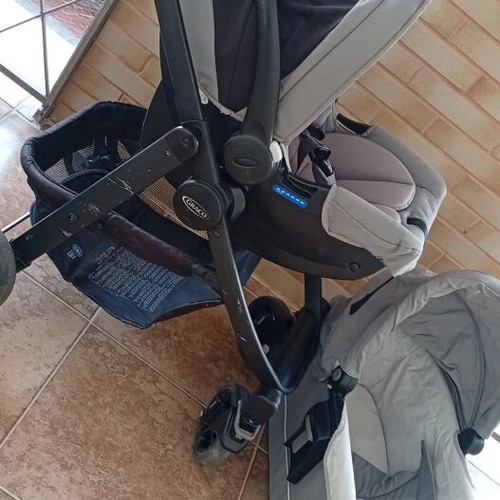 Graco 3-in-1 stroller used with carrycot, footmuff, and rain cover