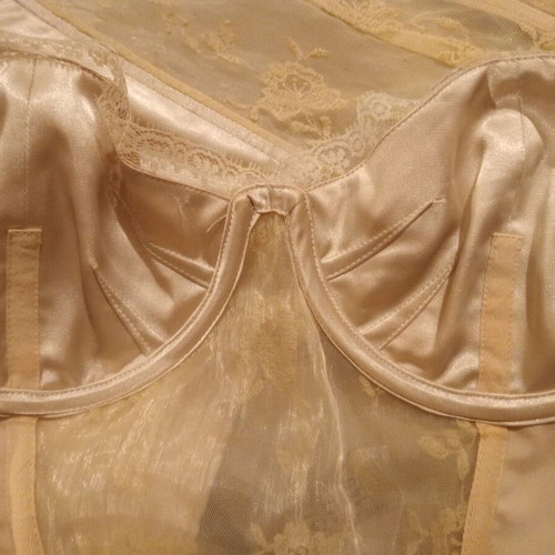 Sisley Strapless Bustier with Lace and Embroidery, New, Cream