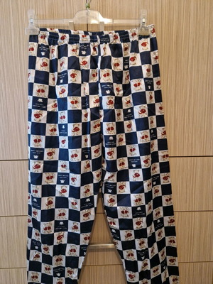 Pajama pants used, blue, shiny outside, cotton inside