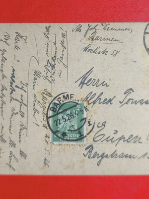 Collectible German postcard 1926 used with red 10 Pfennig stamp