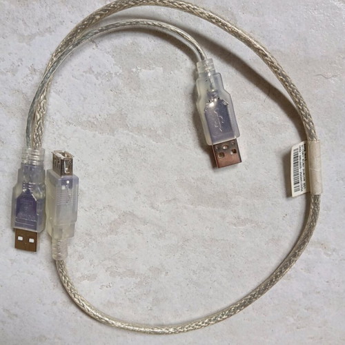 Usb extension cable with 2 usb outputs like new, transparent